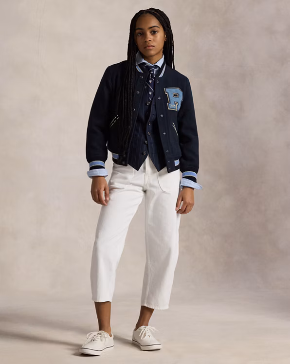 Curved Tapered Cotton Denim Jean