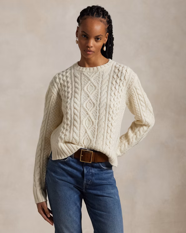 Aran-Knit Wool-Blend Crewneck Jumper