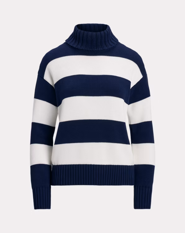 Striped Cotton Roll Neck Jumper