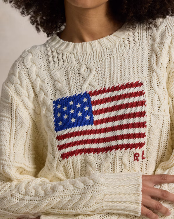 Aran-Knit Flag Cotton Jumper