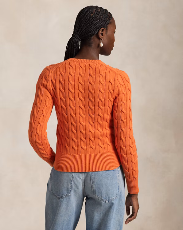 Cable-Knit Cotton Crewneck Cardigan