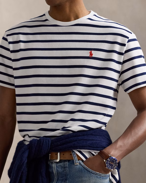 Classic Fit Striped Mesh T-Shirt