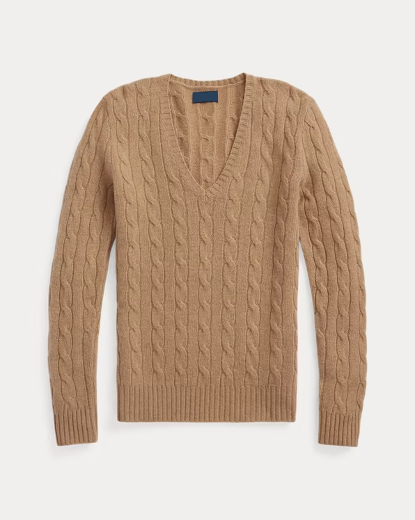 Cable-Knit Wool-Cashmere V-Neck Jumper