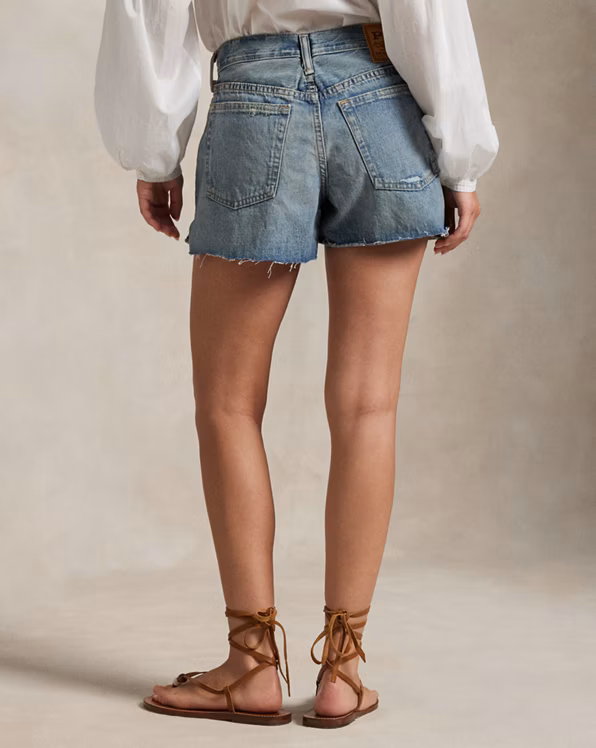Distressed-Hem Denim Short