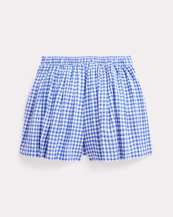 Gingham Linen-Cotton Wrap Skort