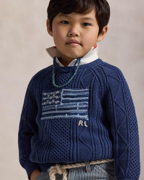 Mixed-Knit Flag Cotton Jumper