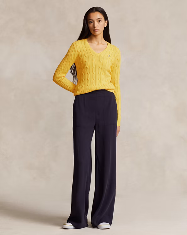 Cable-Knit Cotton V-Neck Jumper