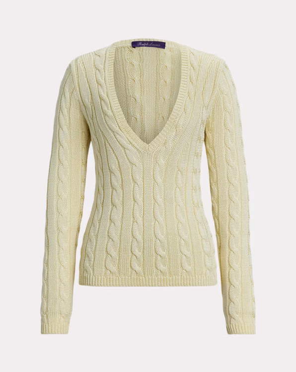 Cable-Knit Silk V-Neck Jumper
