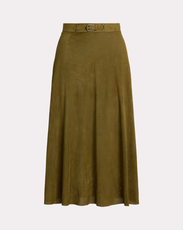 Kensley Perforated Lamb-Suede Skirt