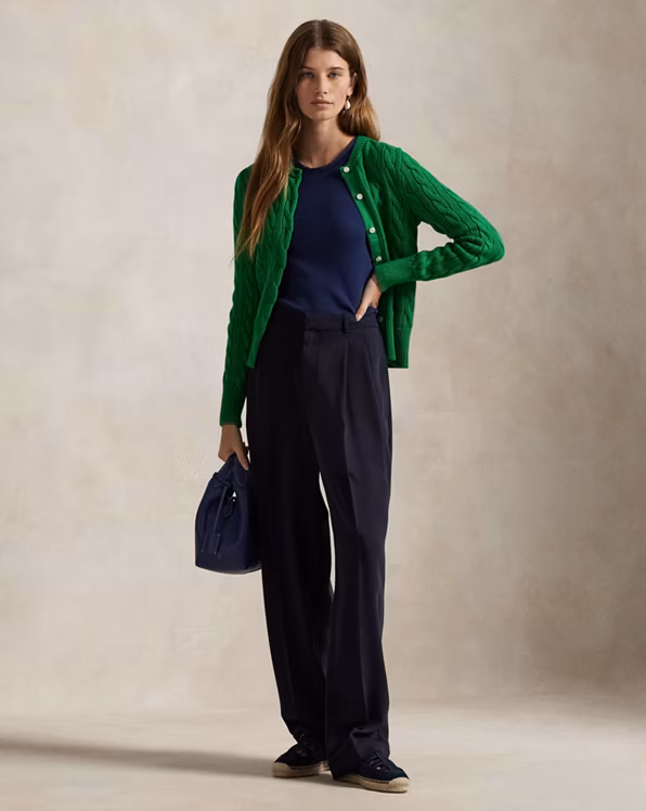 Cable-Knit Cotton Crewneck Cardigan