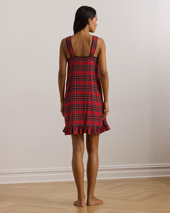 Plaid Lace-Trim Brushed Twill Nightgown