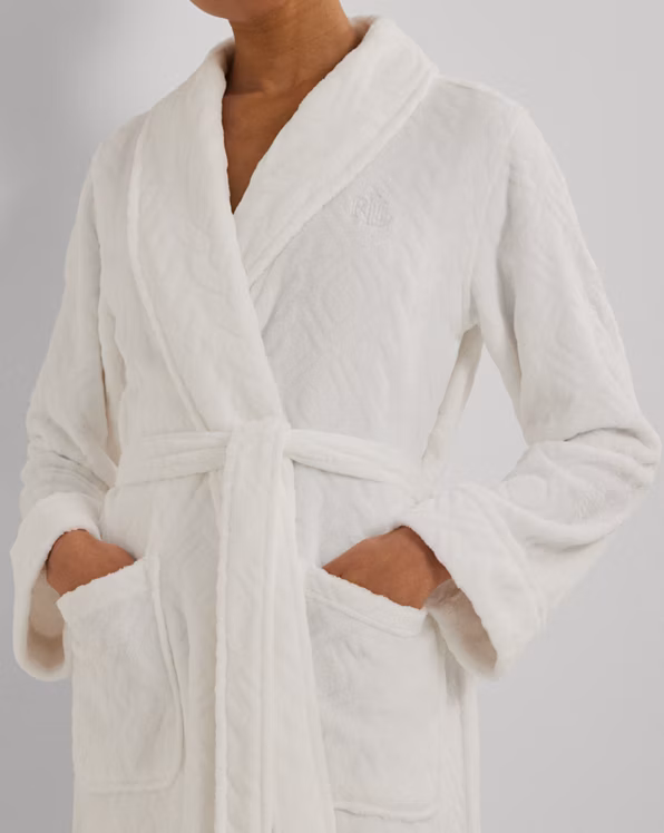 Aran-Clipped Long Shawl-Collar Robe