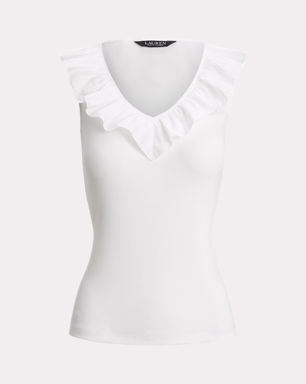 Ruffle-Trim Cotton Sleeveless Top