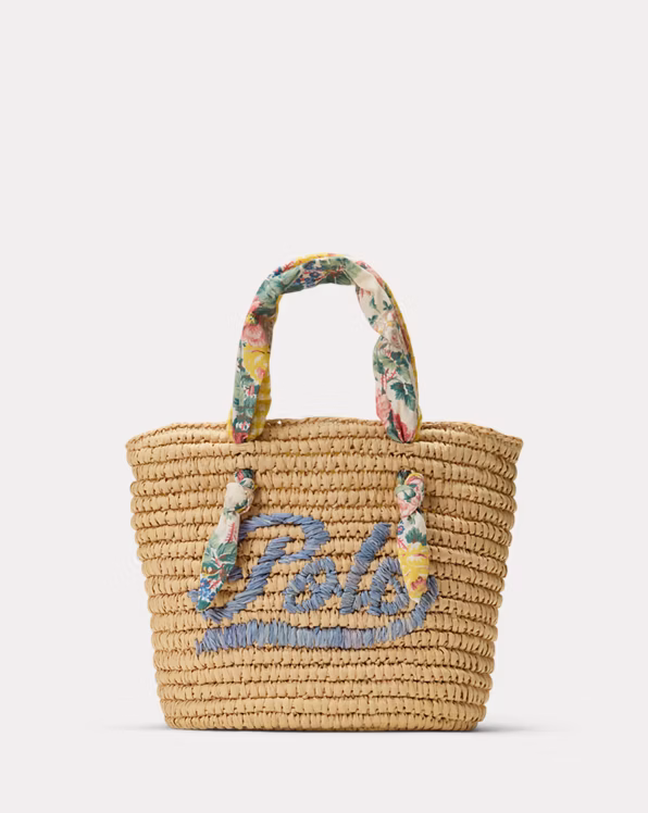 Madras-Trim Raffia Bag