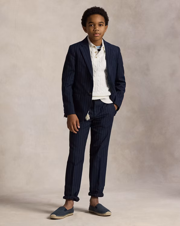 Polo Rope-Stripe Cotton-Silk Suit Jacket