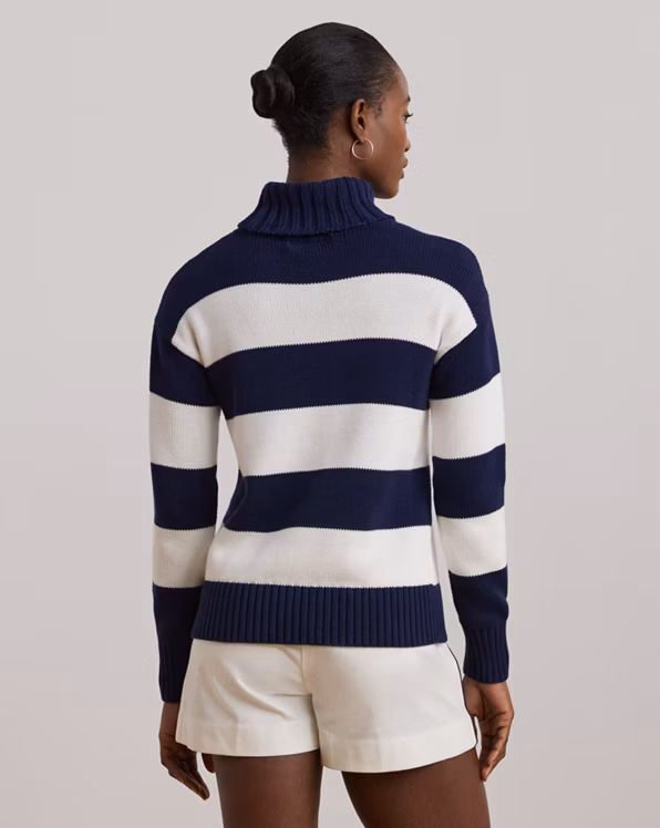 Striped Cotton Roll Neck Jumper