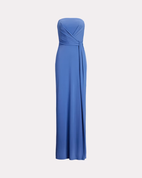 Pleated Jersey Strapless Gown