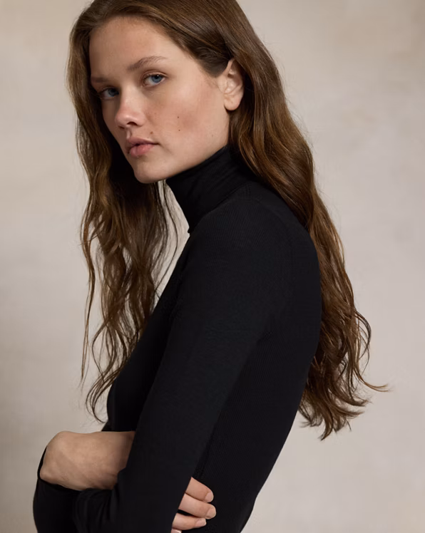 Stretch Rib-knit Roll Neck