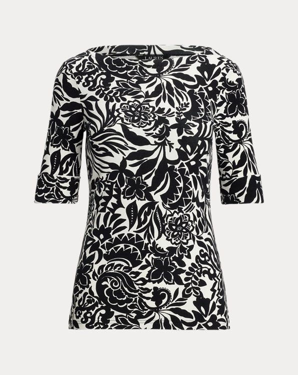 Floral Stretch Cotton Boatneck T-shirt