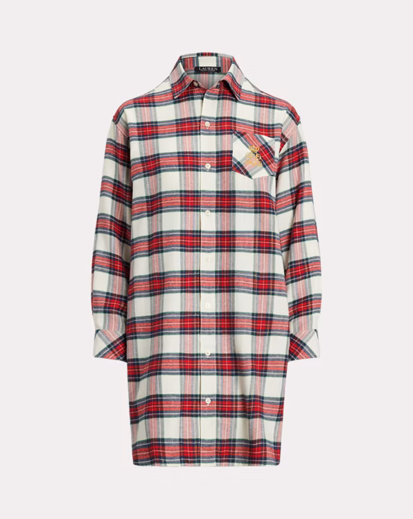 Plaid Herringbone Twill Sleep Shirt