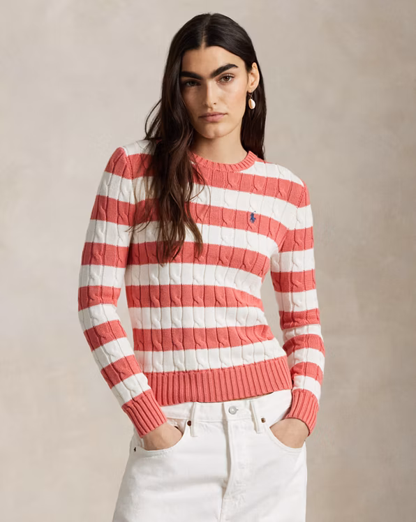 Striped Cotton Cable-Knit Jumper