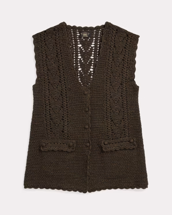 Crochet-Panelled Knit Cotton Waistcoat