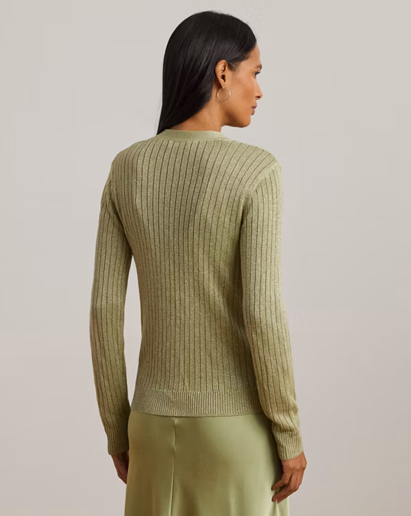 Metallic Linen-Blend Rib-Knit Cardigan