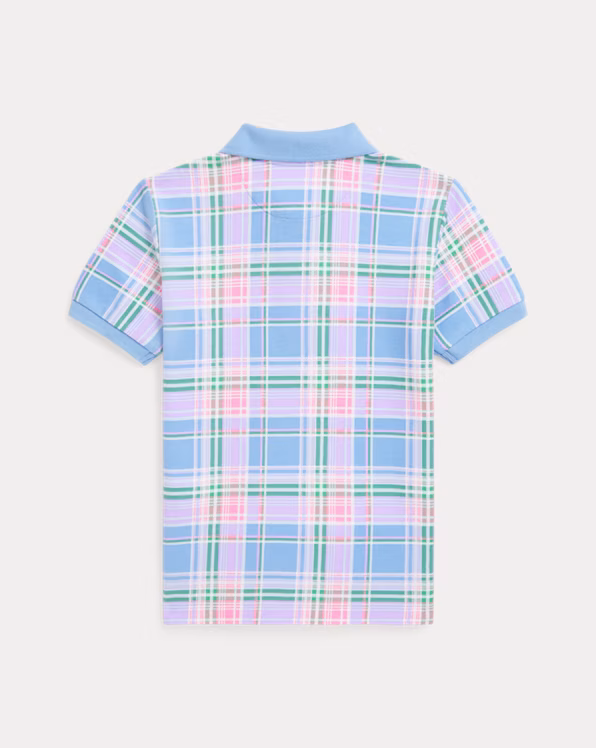 Plaid-Print Cotton Mesh Polo Shirt