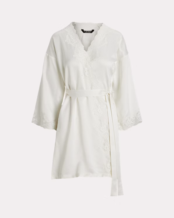 Lace-Trim Satin Robe