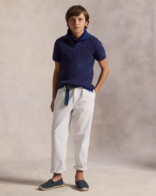 Cable-Knit Cotton Polo-Collar Jumper