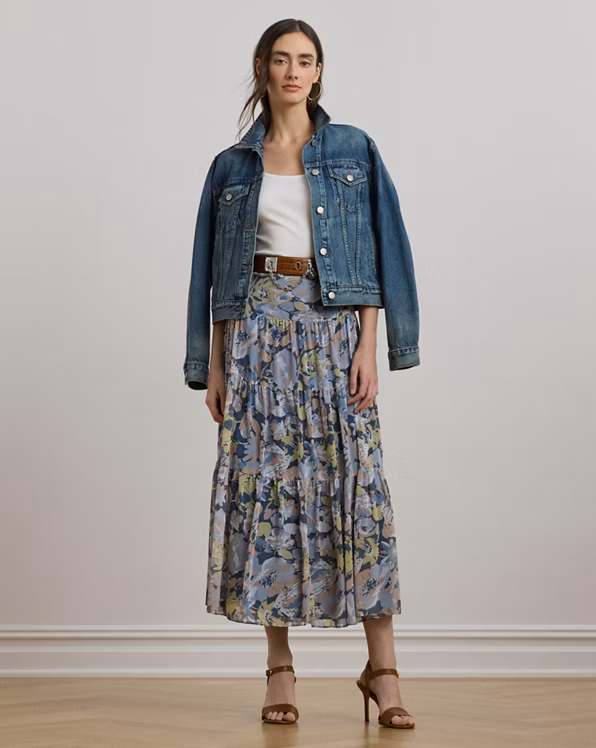 Floral Crinkle Georgette Tiered Skirt