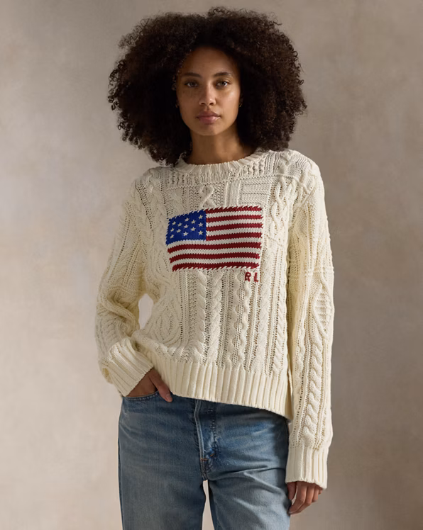 Aran-Knit Flag Cotton Jumper