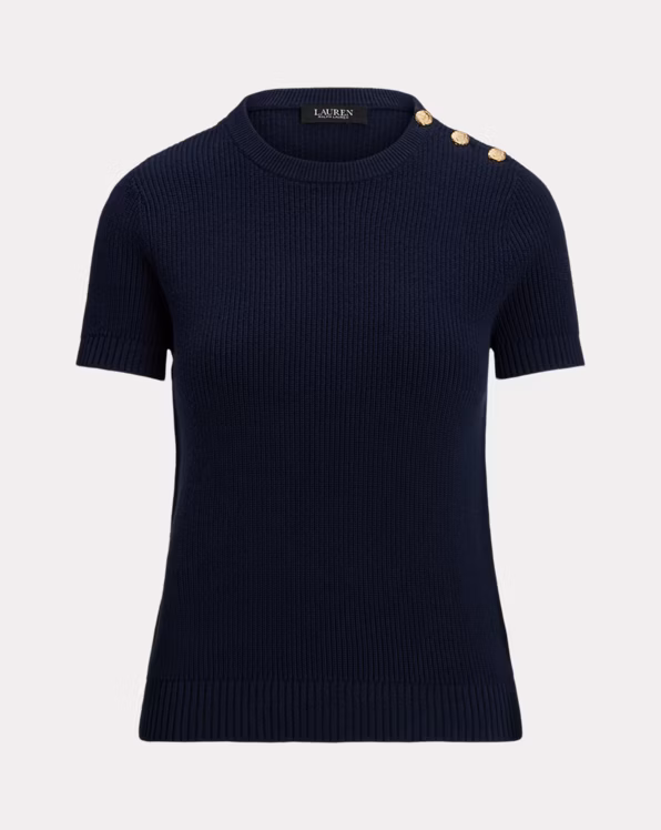 Button-Trim Cotton Short-Sleeve Jumper