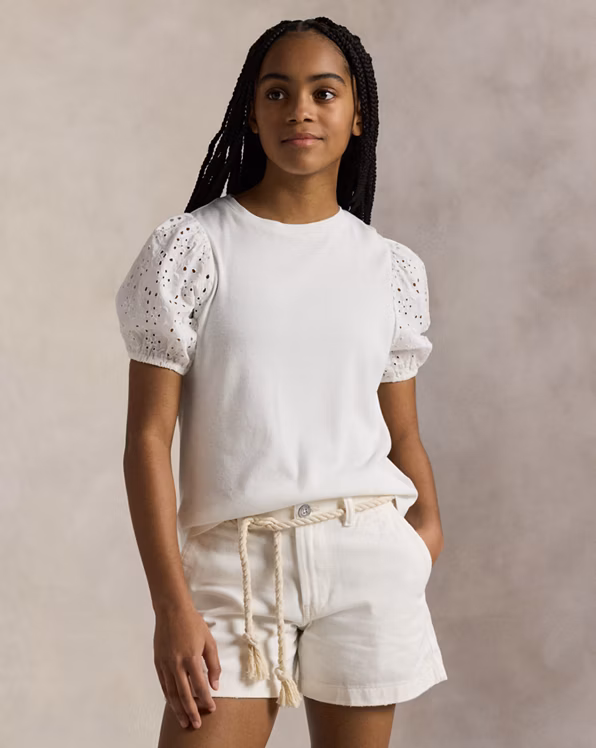 Cotton-Modal Eyelet-Sleeve Top