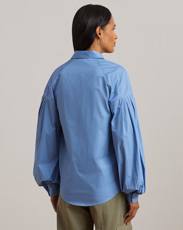 Cotton Poplin Blouson-Sleeve Shirt