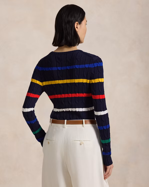 Striped Cable-Knit Cotton Jumper