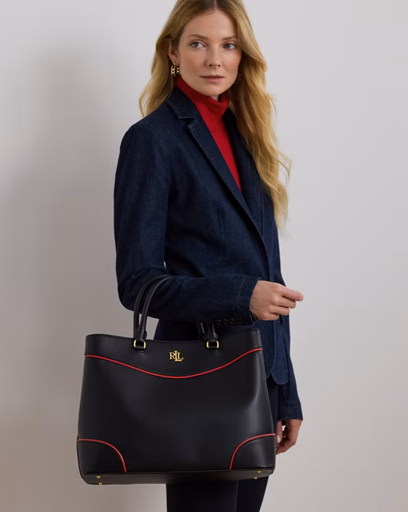 Two-Tone Leather Large Marcy Satchel