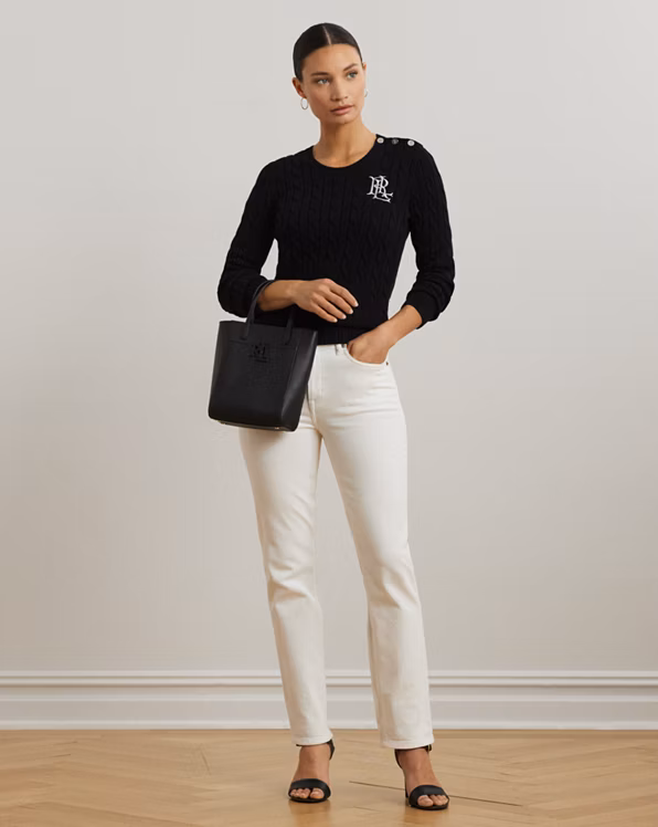 Button-Trim Cable-Knit Cotton Jumper
