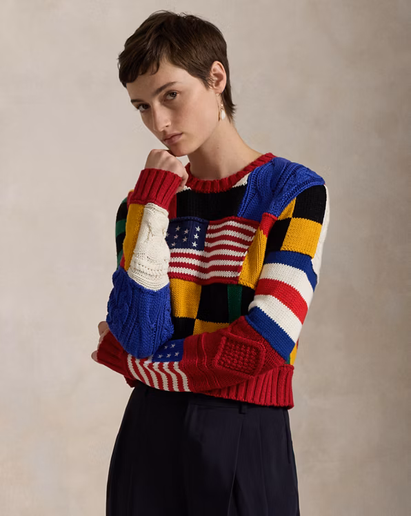 Patchwork Flag Cotton Crewneck Jumper