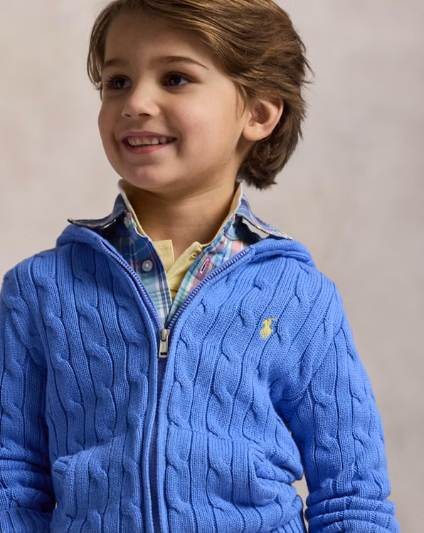 Cable Cotton Hooded Full-Zip Jumper