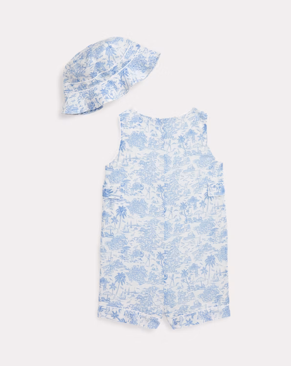 Riviera Toile Cotton Overall & Hat Set