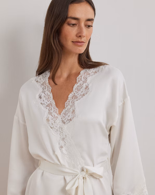 Lace-Trim Satin Robe