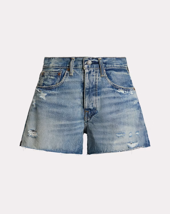 Distressed-Hem Denim Short