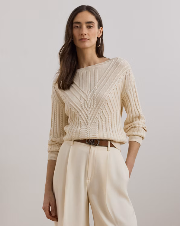 Cable-Knit Cotton-Blend Boatneck Jumper