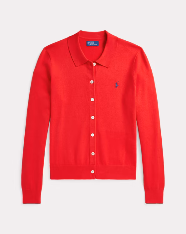 Cotton-Blend Polo Cardigan