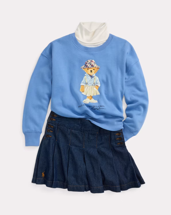 Pleated Cotton Denim Skirt