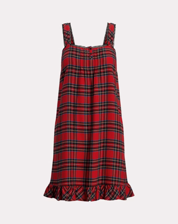 Plaid Lace-Trim Brushed Twill Nightgown
