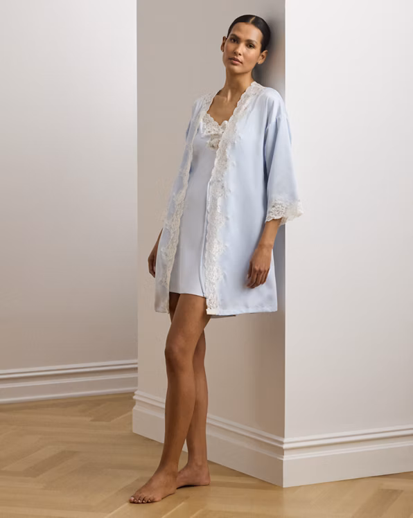 Lace-Trim Satin Robe