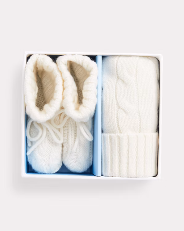 Cable-Knit Cashmere Hat & Booties Set