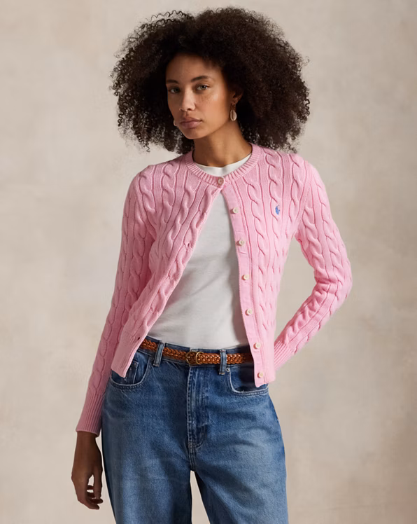 Cable-Knit Cotton Crewneck Cardigan